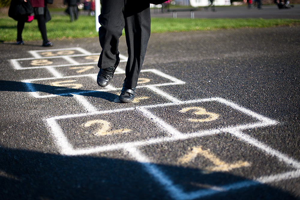 hopscotch primary school children play the classic payground game hopscotch