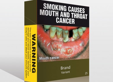 Intended "plain" cigarette packaging as currently sold in Australia.