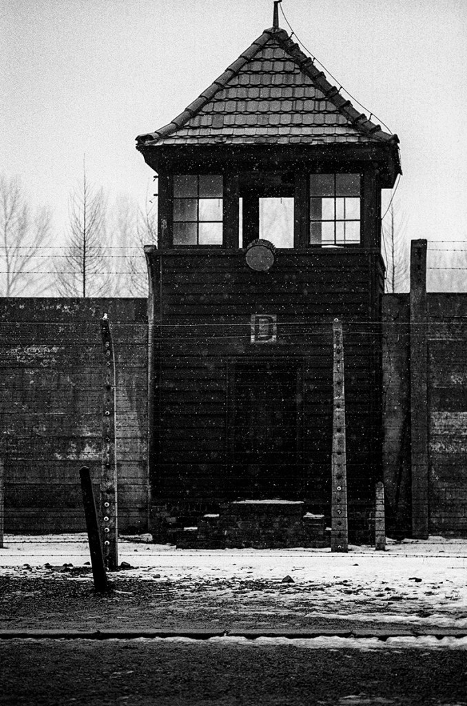 Watchtower and barbed wire. Auschwitz. Photo: © Michael Cockerham 1993.